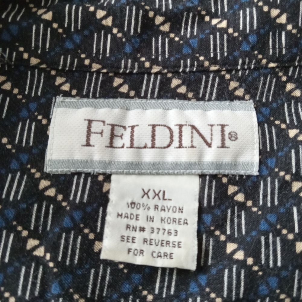 Feldini Black & Blue Geometric Abstract Print Short Sleeve Button Down Shirt XXL - Picture 3 of 12